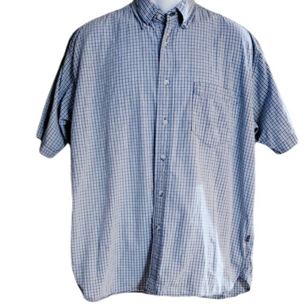 Mens Blue White Plaid Casual Shortsleeve Button down Timber Creek by Wrangler